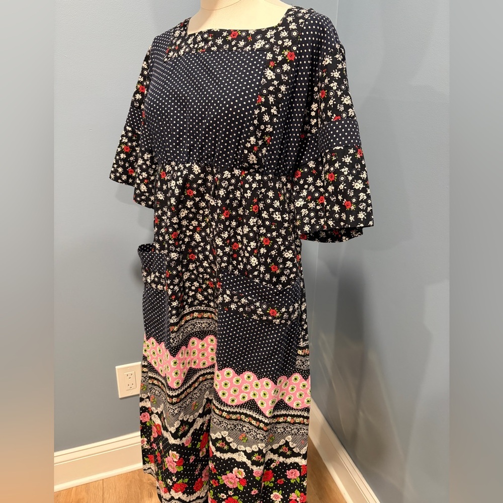 Vintage Prairie Floral Empire Waist Midi Dress Cottagecore Boho - Picture 7 of 8